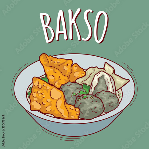 Bakso or meatball illustration Indonesian food with cartoon style