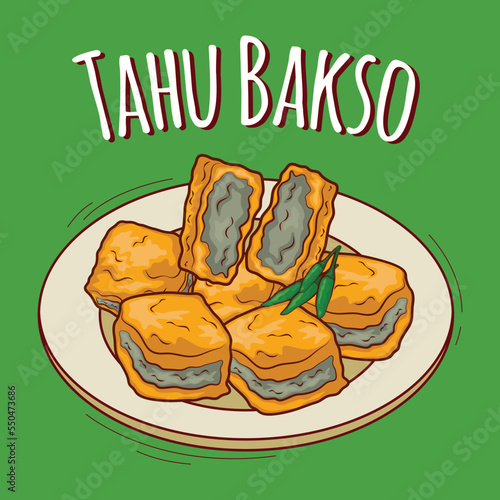 Tahu bakso illustration Indonesian food with cartoon style