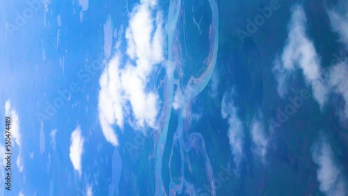 The valley of a mountain river with gravelly-rocky rifts (cripples, river meandering, meander pattern). View from the height of the birds eye view. the Chukchi Peninsula photo