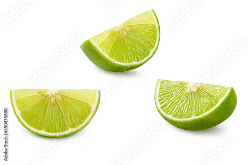  Fresh lime slices on white background