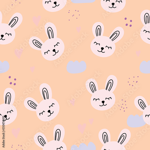 Seamless pattern cute hand drawn rabbit