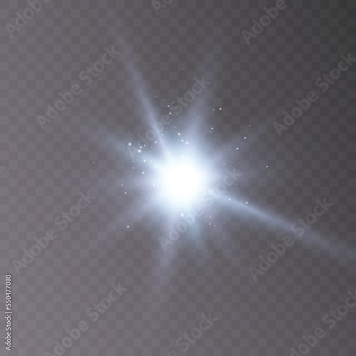 The effect of bright sunlight. Twinkling golden star isolated on transparent background.