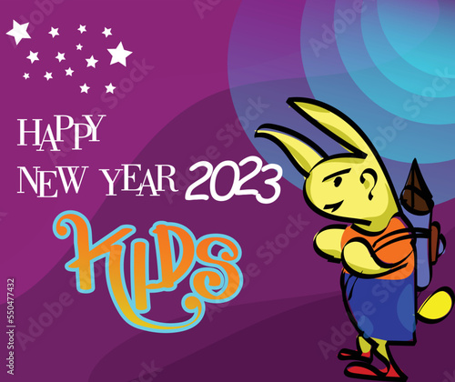 happy new year card with rabbit