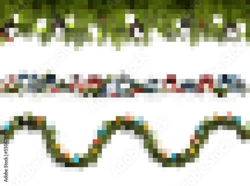 Christmas tree branches and garland with colorful light bulbs the shape of a wavy line and board with colorful gift boxes Transparent decorative garland.  Vector.