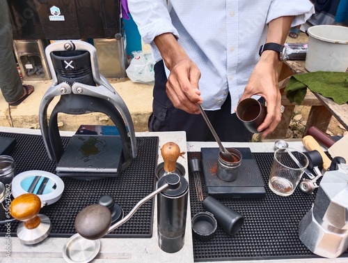 camping equipment for making fresh coffee