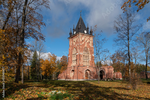 Chapelle Pavilion in Alexander Park of Tsarskoye Selo on a sunny autumn day, Pushkin, Saint Petersburg, Russia