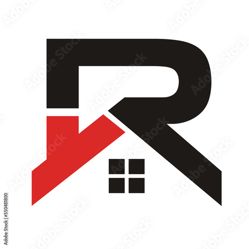 letter R with house or home for real estate or realty industries.