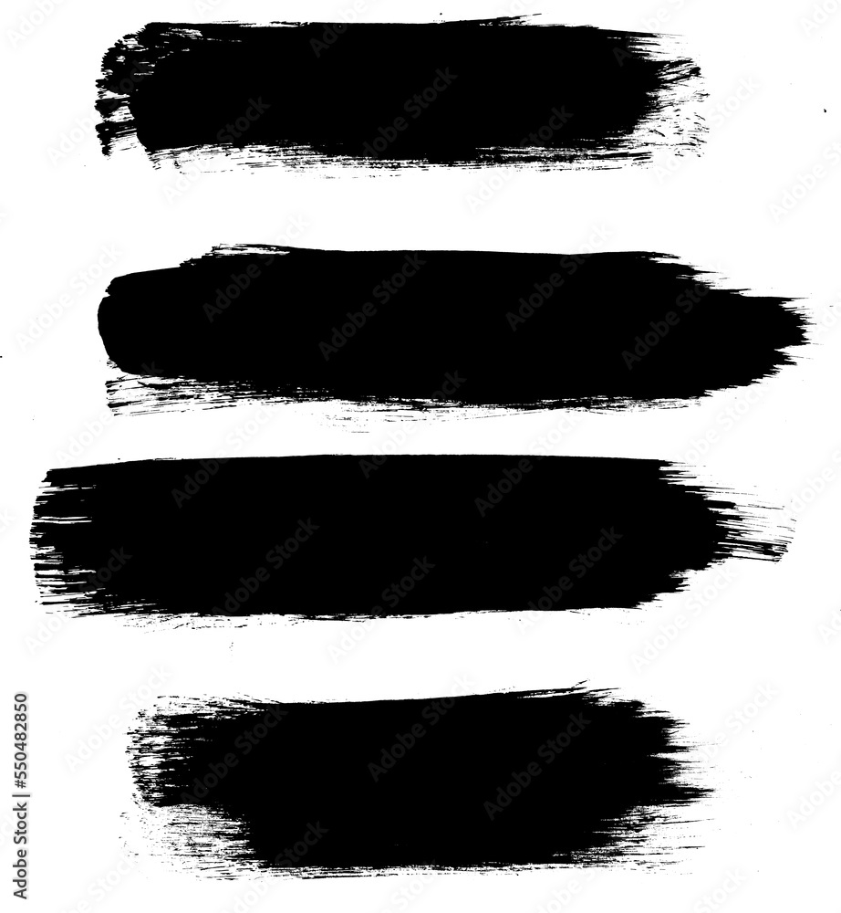 Isolated strokes of black paint. Set of brush strokes.