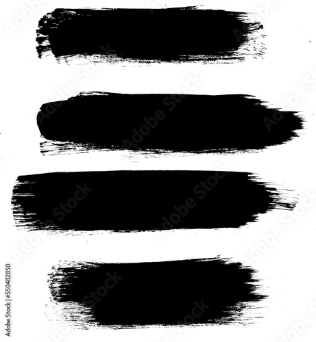 Isolated strokes of black paint. Set of brush strokes.