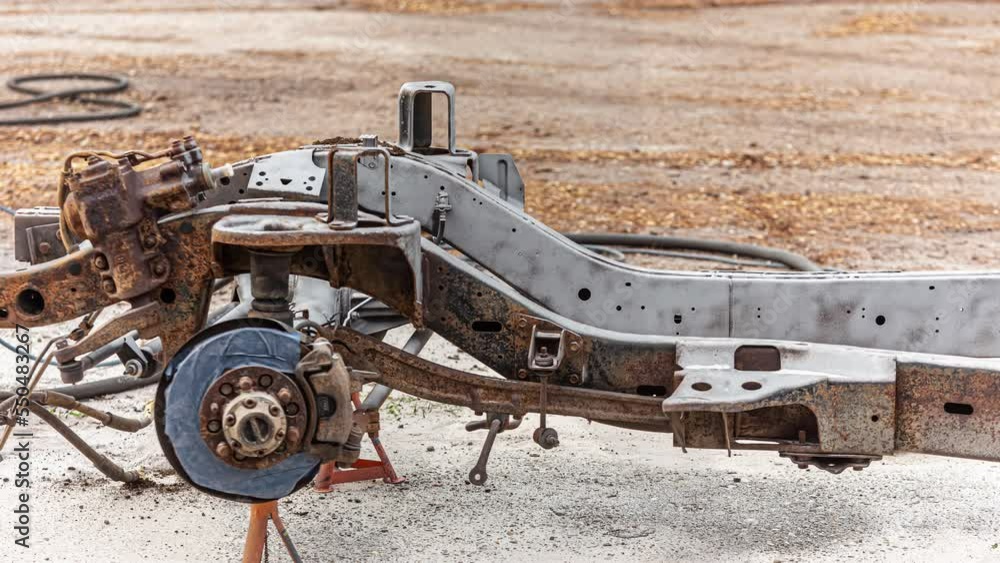 Rusted Car Frame For Sandblasting And Restoration At