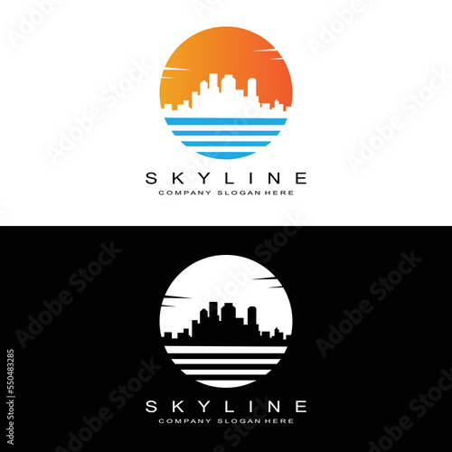 Skyline Logo Design, Cityscape Vector Tall Buildings, City Building Fit Design, Banner Template Construction Company