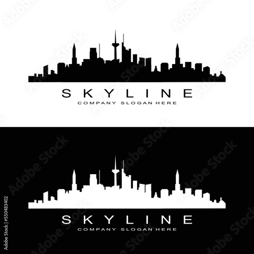 Skyline Logo Design, Cityscape Vector Tall Buildings, City Building Fit Design, Banner Template Construction Company