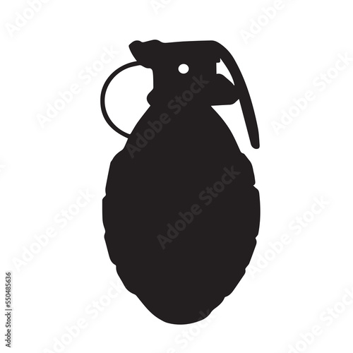 Grenade black vector icon silhouette isolated on white background. Pictogram with simple flat art style drawing.