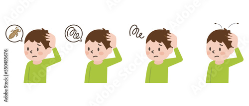 頭を掻く男の子のイラストセット