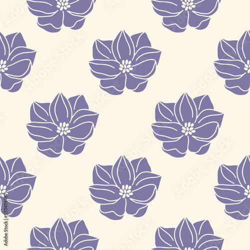 Seamless pattern with magnolia flower. Floral ornament vector illustration. Botanical fabric print for textile  digital paper  cover  wallpaper.