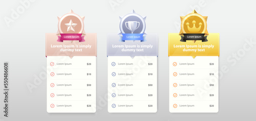 Gold, silver and bronze medals.award medals icons with form or list vector set