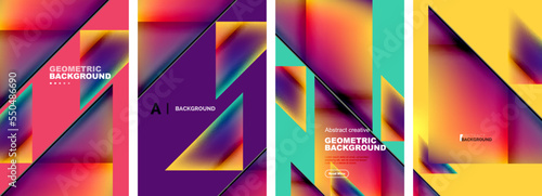 Set of abstract backgrounds - overlapping triangles with fluid gradients design. Collection of covers, templates, flyers, placards, brochures, banners
