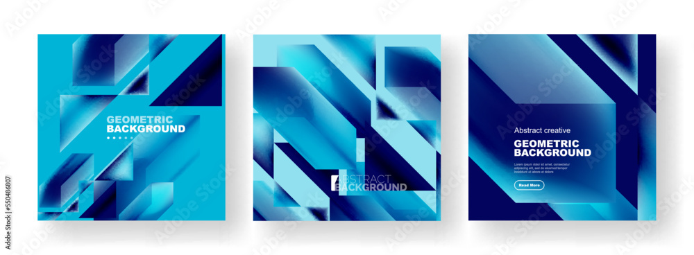 Fototapeta premium Vector set of abstract geometric poster backgrounds, colorful shapes with fluid colors. Collection of covers, templates, flyers, placards, brochures, banners