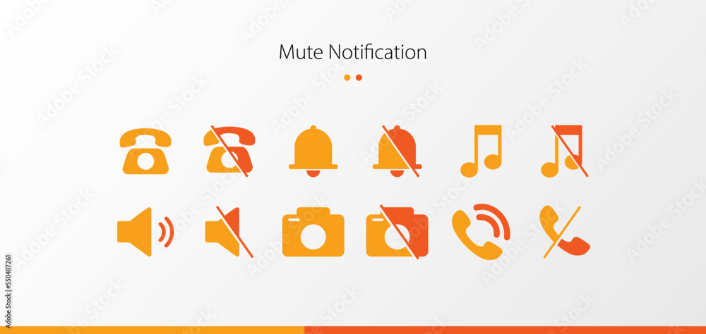 Phone,web,sound,music,photograph,alarm ,Mute Notification app Icon vector collection Phone,web,sound,music,photograph,alarm ,Mute Notification app Icon vector collection