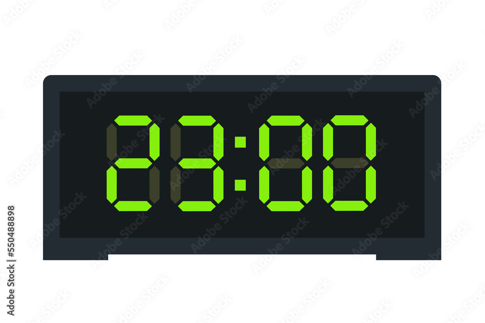 Vector flat illustration of a digital clock displaying 23.00 . Illustration of alarm with led digital number design. Clock icon for hour, watch, alarm signs. Vector flat illustration of a digital clock displaying 23.00 . Illustration of alarm with led digital number design. Clock icon for hour, watch, alarm signs.