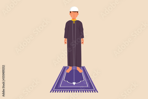 Standing prayer movement. Salah Prayer for Men. I'tidal. Prayer movement concept. Flat vector illustrations isolated.