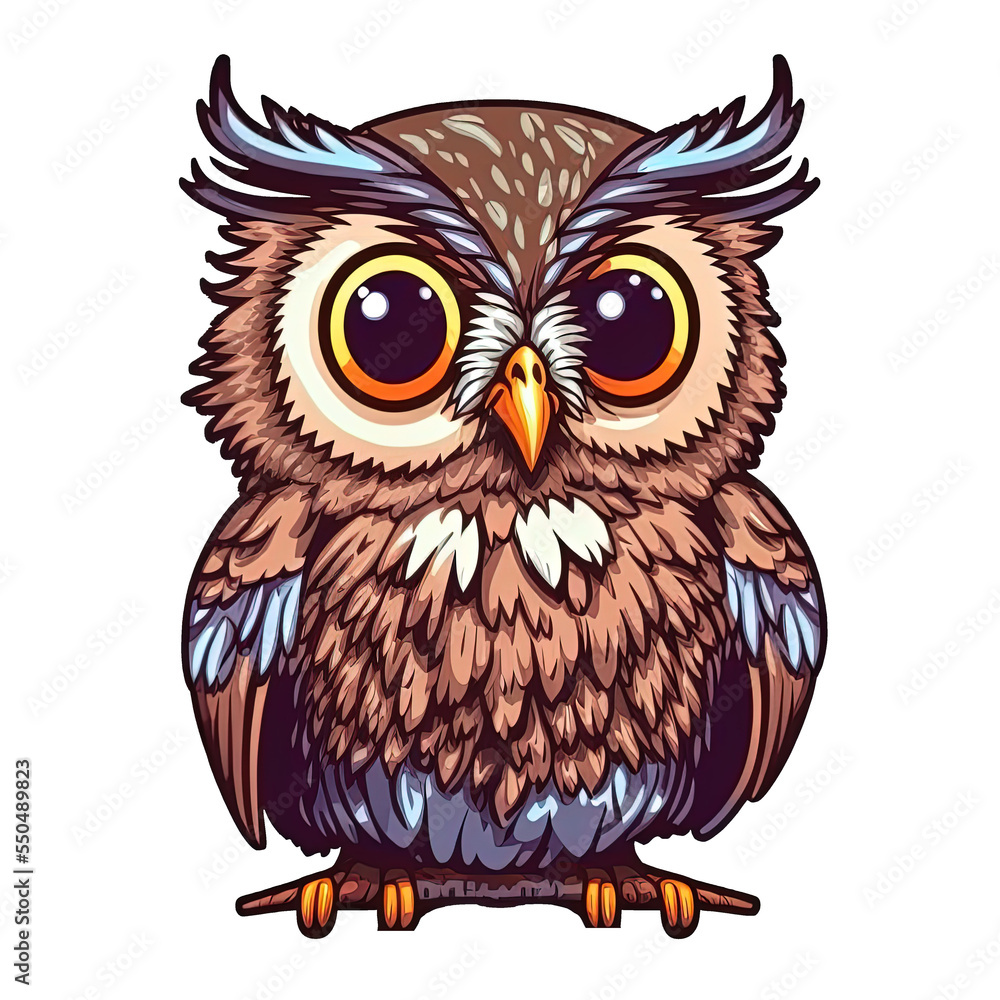 Naklejka premium Cartoon owl sticker with transparent background 