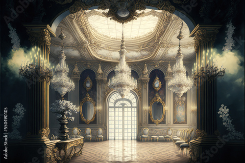 an empty glamorous rococo baroque ballroom Fototapeta