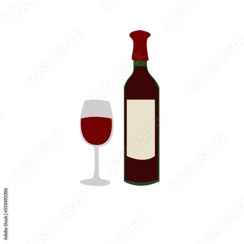 red wine bottle and glass isolated vector illustration