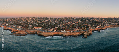 Aerial Panorama of Sunset Cliffs in San Diego, California