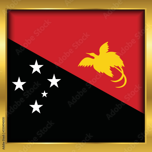 Papua New Guinea flag,Papua New Guinea flag golden square button,Vector illustration eps10. 