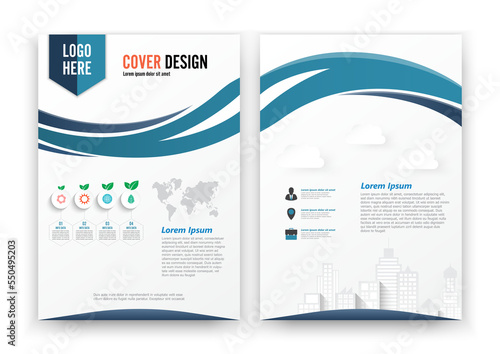 Brochure Flyer design Layout template, size A4, Curve design, Blue color front page and back page, infographics.