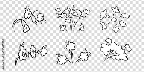 Comic boom effect clouds. Set of explosion bubbles and smoke. Vector illustration isolated