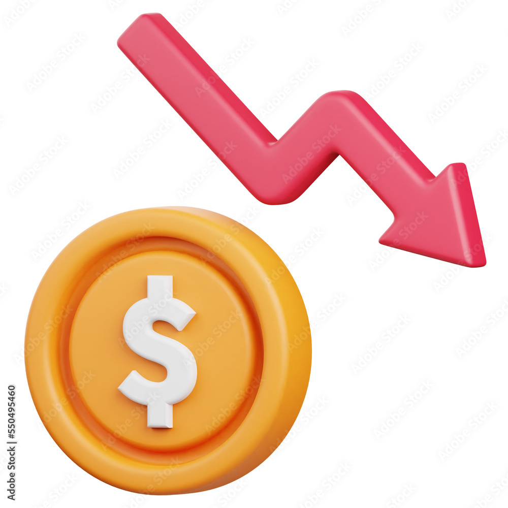 Fototapeta premium 3D Render Decrease Icon, illustration isolated on white background, suitable for website, mobile app, print, presentation, infographic, and other projects.