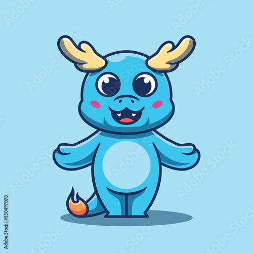 Blue cute baby dragon mascot illustration character