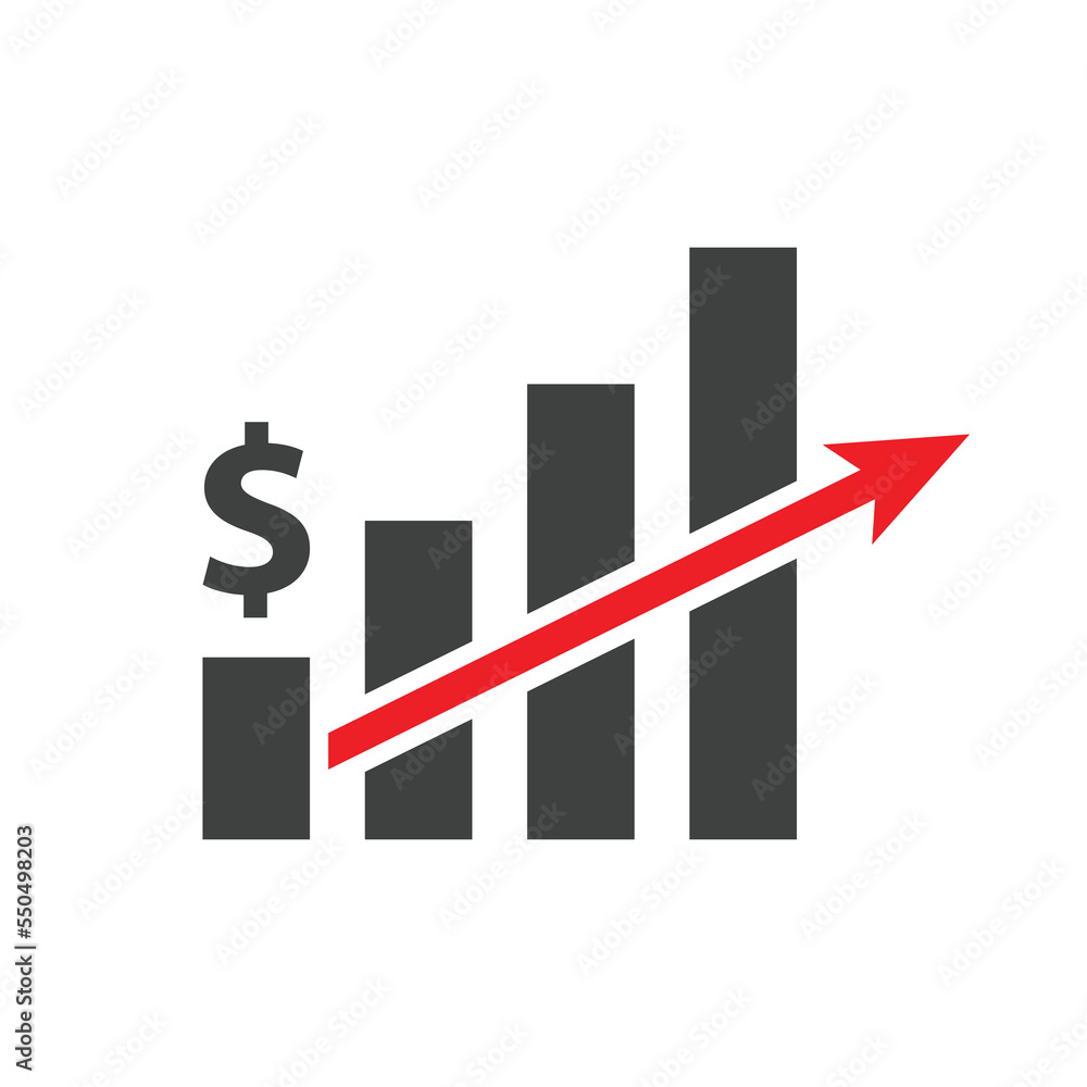 currency increase with red arrow and chart up currency increase with red arrow and chart up