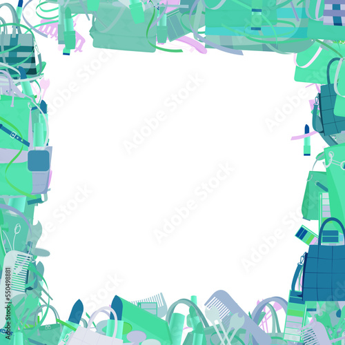 Background pattern abstract design texture. Border frame, transparent background. Theme is about handbag, women, hairstyle, accessories, bobby pin, parlor, weaving, content, maquillage, small