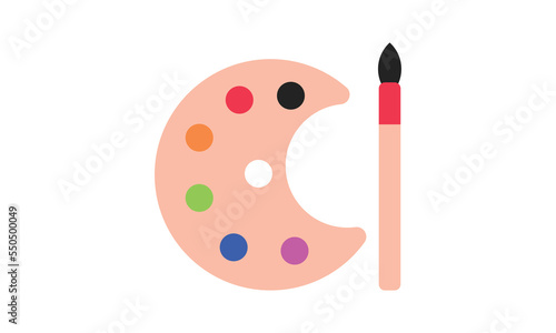 Painting palette with pain brush icon for web. Simple painting palette sign vector design. Minimalist paint brush with palette web icon isolated on white background, logo clipart. Artist symbol icon