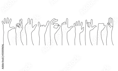human hands showing their finger sign line art icon.