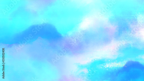 Blue sky and clouds painted watercolor abstract background