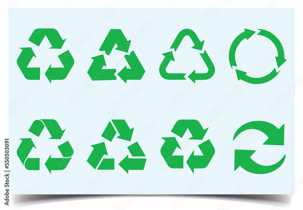 Recycle icons. Green recycling and rotation arrow icon pack. Vector ...