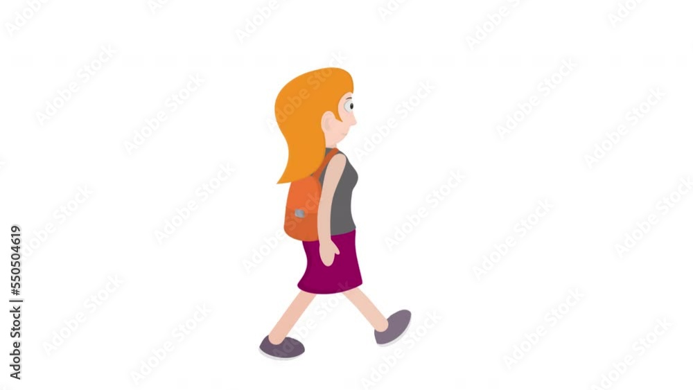 Woman with a bag. Animation of a girl walking, alpha channel is on. Cartoon Woman with a bag. Animation of a girl walking, alpha channel is on. Cartoon