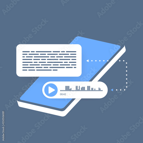 Convert text to speech concept. Translation of a text message into a voice audio message using neural networks. Text-to-Speech vector illustration for app, service, landing pages. Vector illustration