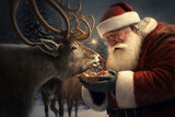 Digital art,santa reindeers, santa feeding reindeers, santa with animals, Rudolf