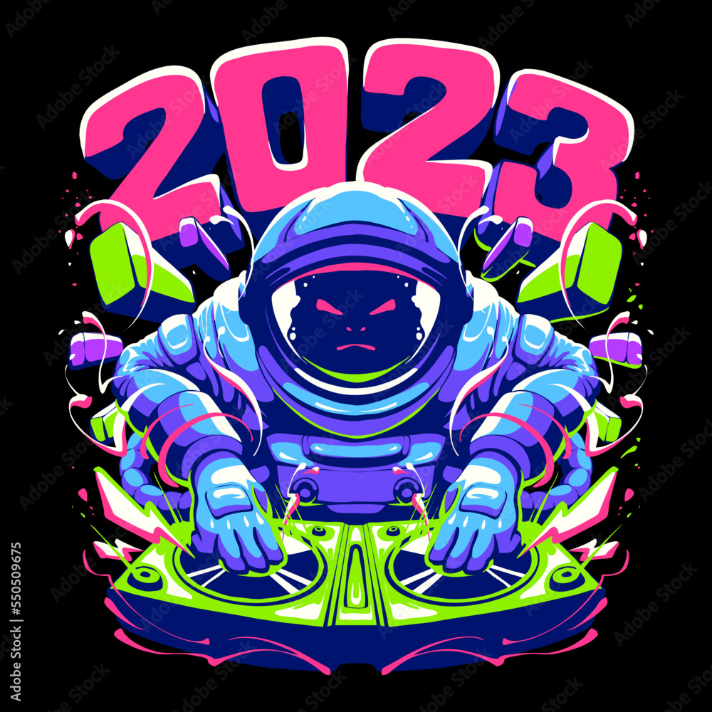 the astronaut new year party illustration