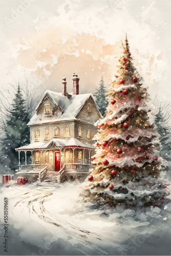 house covered in snow, Christmas, AI assisted finalized in Photoshop by me 