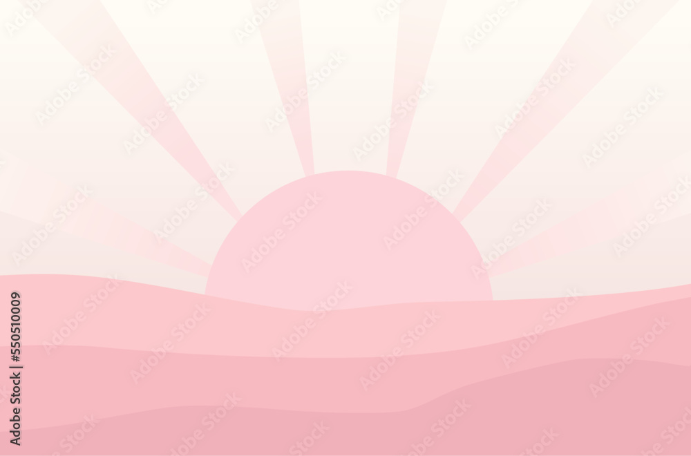 Pink sunrise with rays vector illustration. Pink sunrise with rays vector illustration.