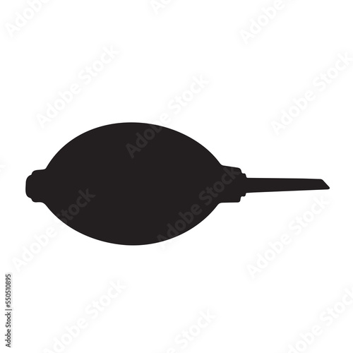 Hand dust blower plastic nozzle vector icon silhouette isolated on plain white background. Black pictogram with simple flat shape drawing.