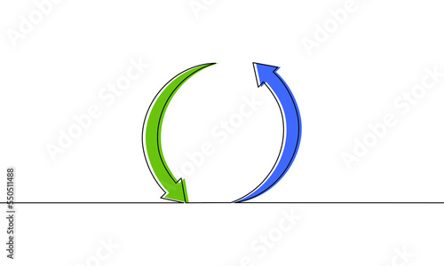 Continuous line drawing of cycle arrow, icon outline, business growth, object one line, single line art, vector illustration