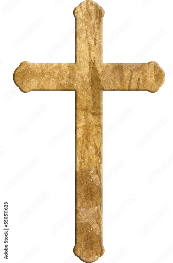 Watercolor wooden cross, hand-made illustration, PNG