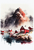 Lofoten Islands in Norway in Watercolor